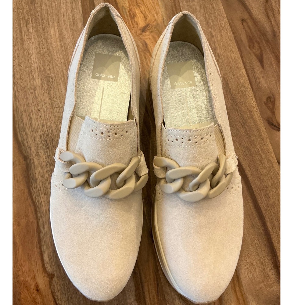 Dolce Vita Beige Suede Platform Loafers Chain Detail Slip On Shoes Womens 10 - Picture 13 of 13